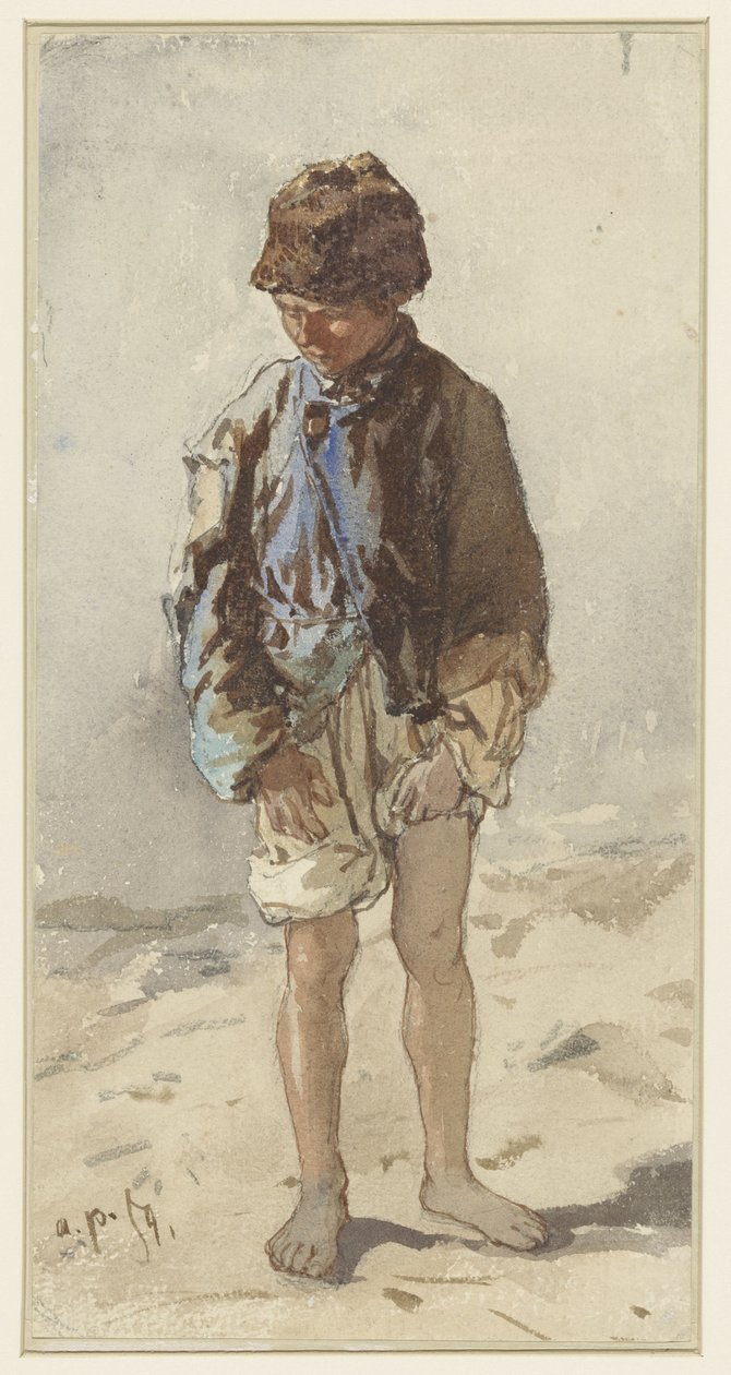 Węgierski chłopiec, stojący z twarzą, boso w futrzanym kapeluszu autorstwa August Xaver Carl von Pettenkofen
