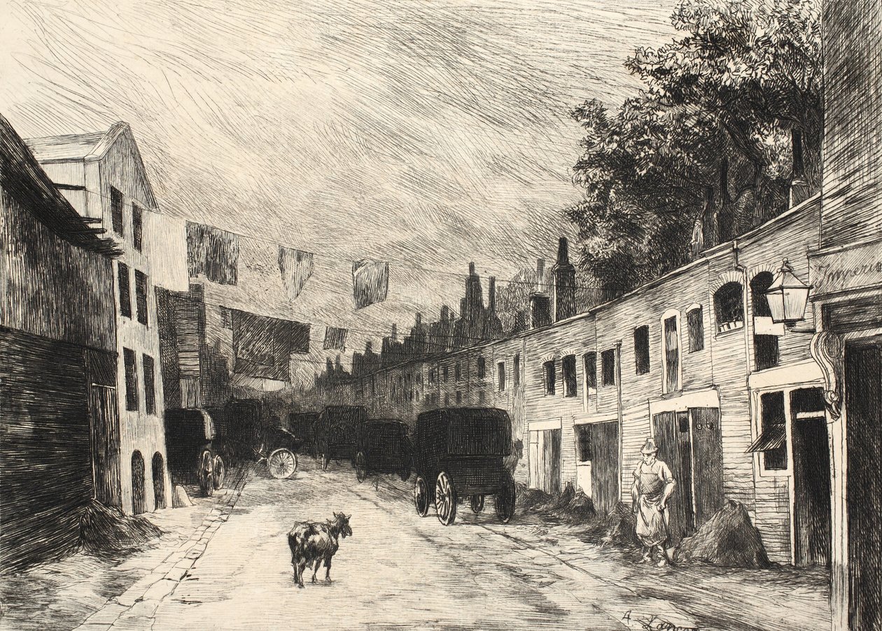Ilustracja z "La Rue a Londres", wyd. G. Charpentier et Cie, 1884 r. autorstwa Auguste Andre Lancon