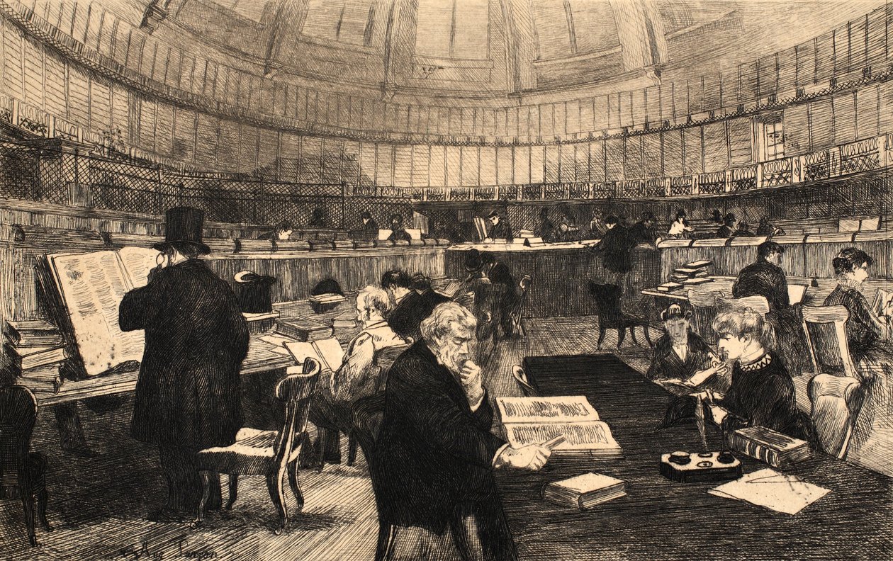 Muzeum Brytyjskie, ilustracja z „La Rue a Londres”, wyd. G. Charpentier et Cie, 1884 autorstwa Auguste Andre Lancon