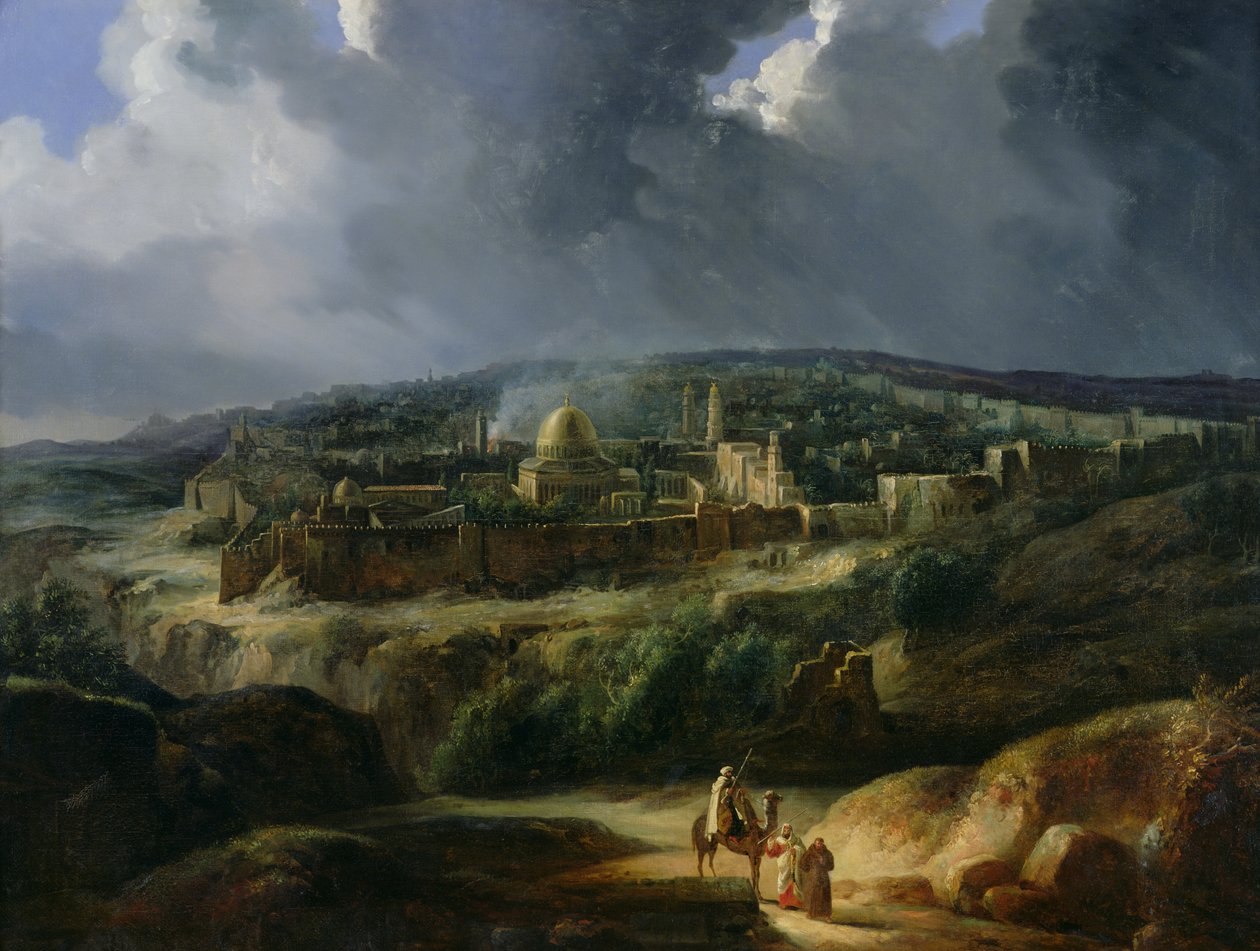 Widok na Jerozolimę z Doliny Jehoszafata, 1825 r. autorstwa Auguste Forbin