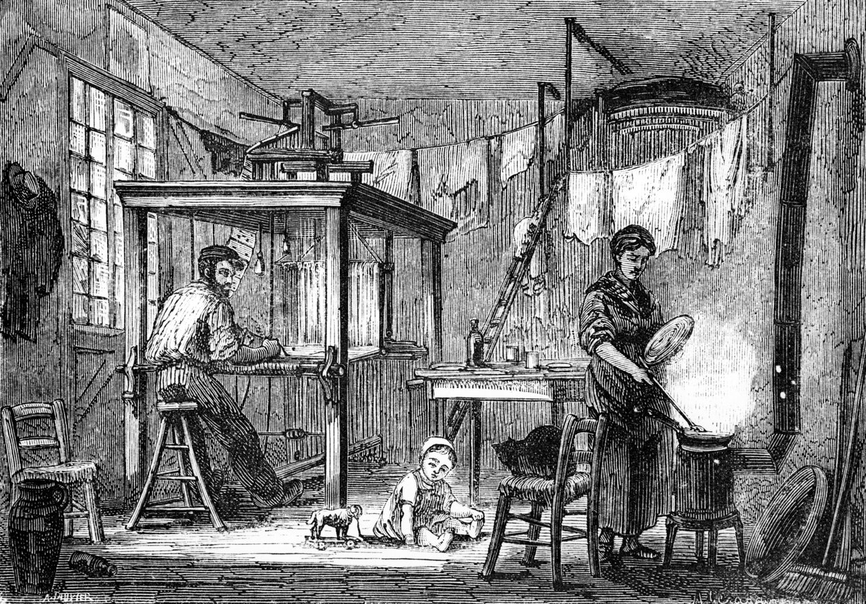 Tkacz z Lyonu i jego rodzina, ok. 1880 (litografia) autorstwa Auguste Gerardin