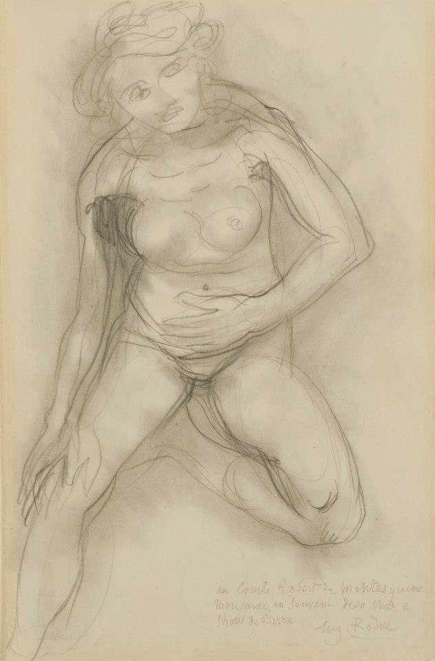 Naga kobieta siedzi twarzą do góry, z jedną nogą podciągniętą do góry autorstwa Auguste Rodin
