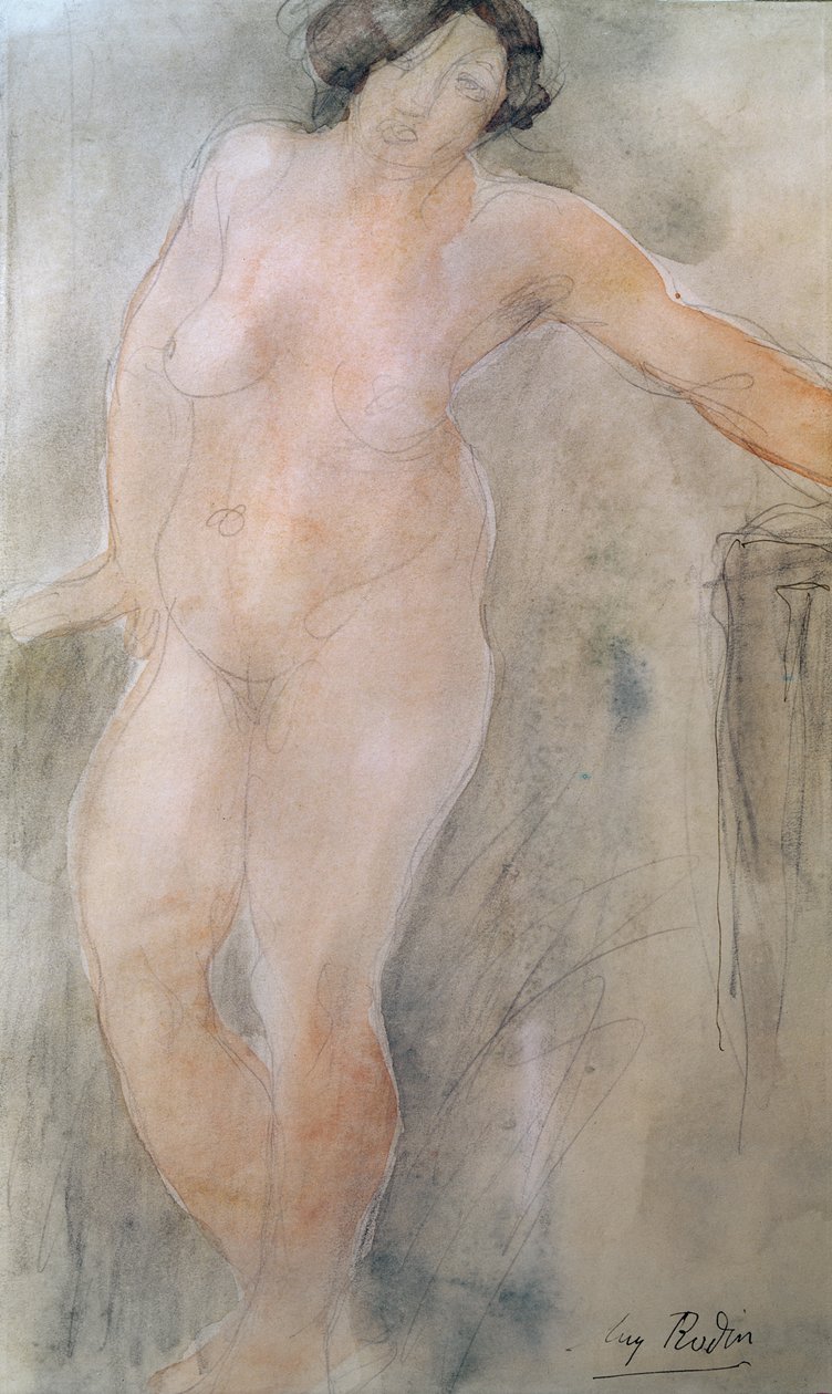 Studium aktu kobiecego (ołówek i wc na papierze) autorstwa Auguste Rodin