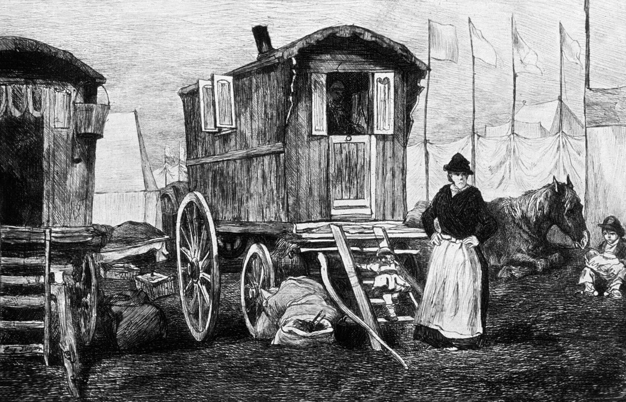 Obóz Cyganów z przyczepą konną autorstwa Auguste Andre Lancon