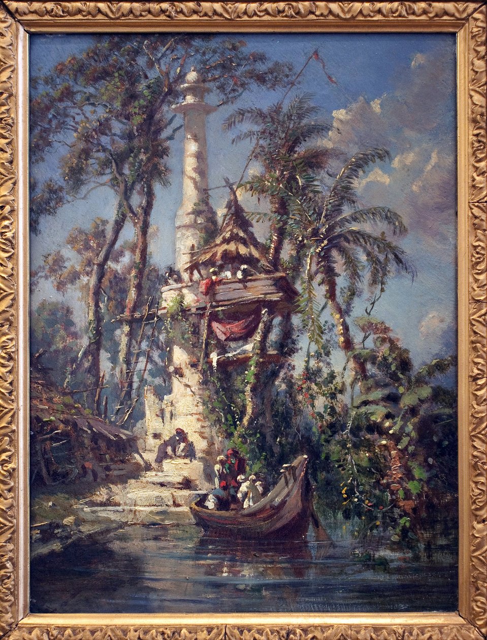 Obserwatorium nad brzegiem rzeki Hoogly (Bengal, Indie). Obraz Auguste Borget (1808-1877), olej na drewnie mahoniowym autorstwa Auguste Borget
