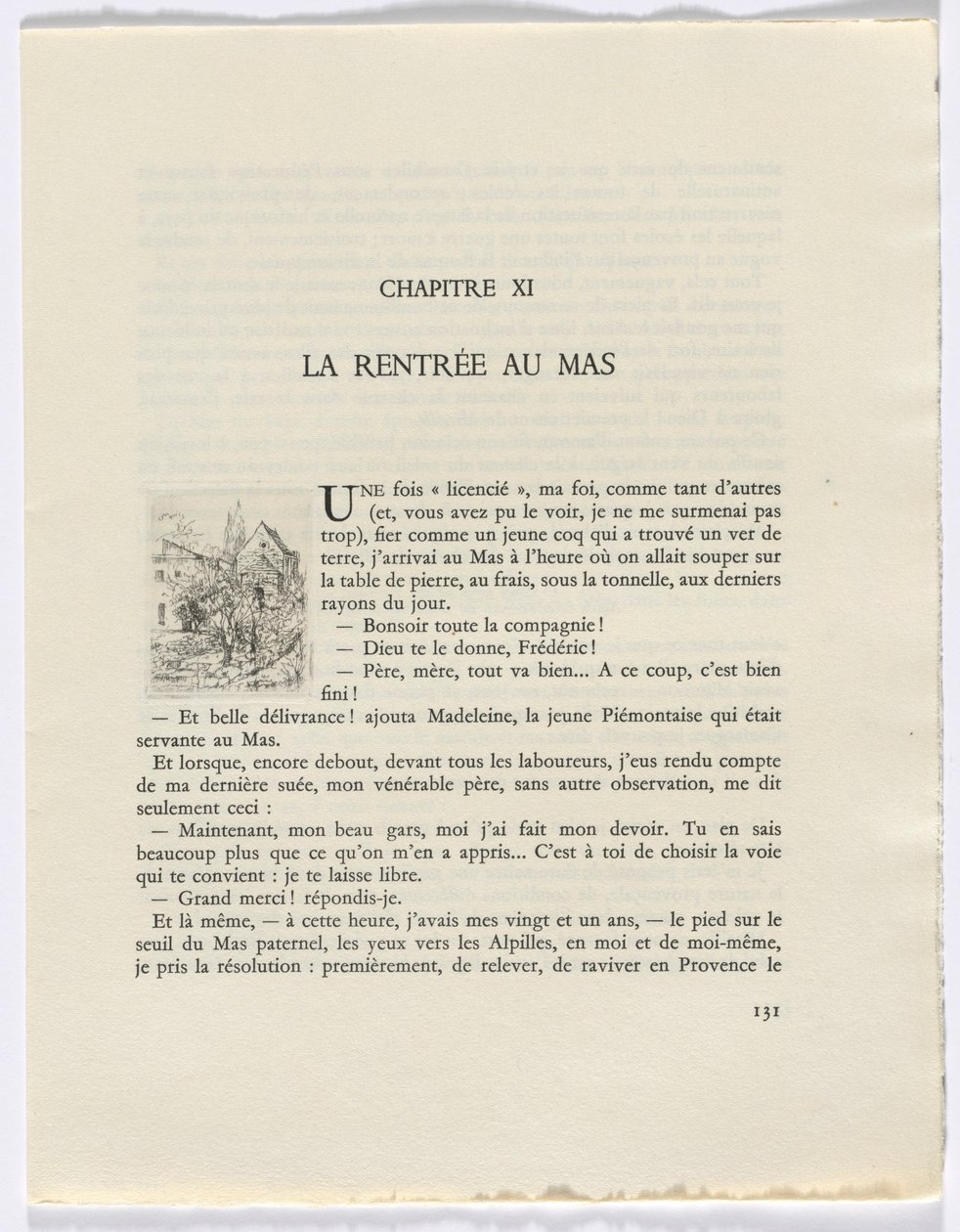 Frédéric Mistral: Mémoires et Recits by Frédéric Mistral: budynki i drzewa (strona 131) autorstwa Auguste Brouet