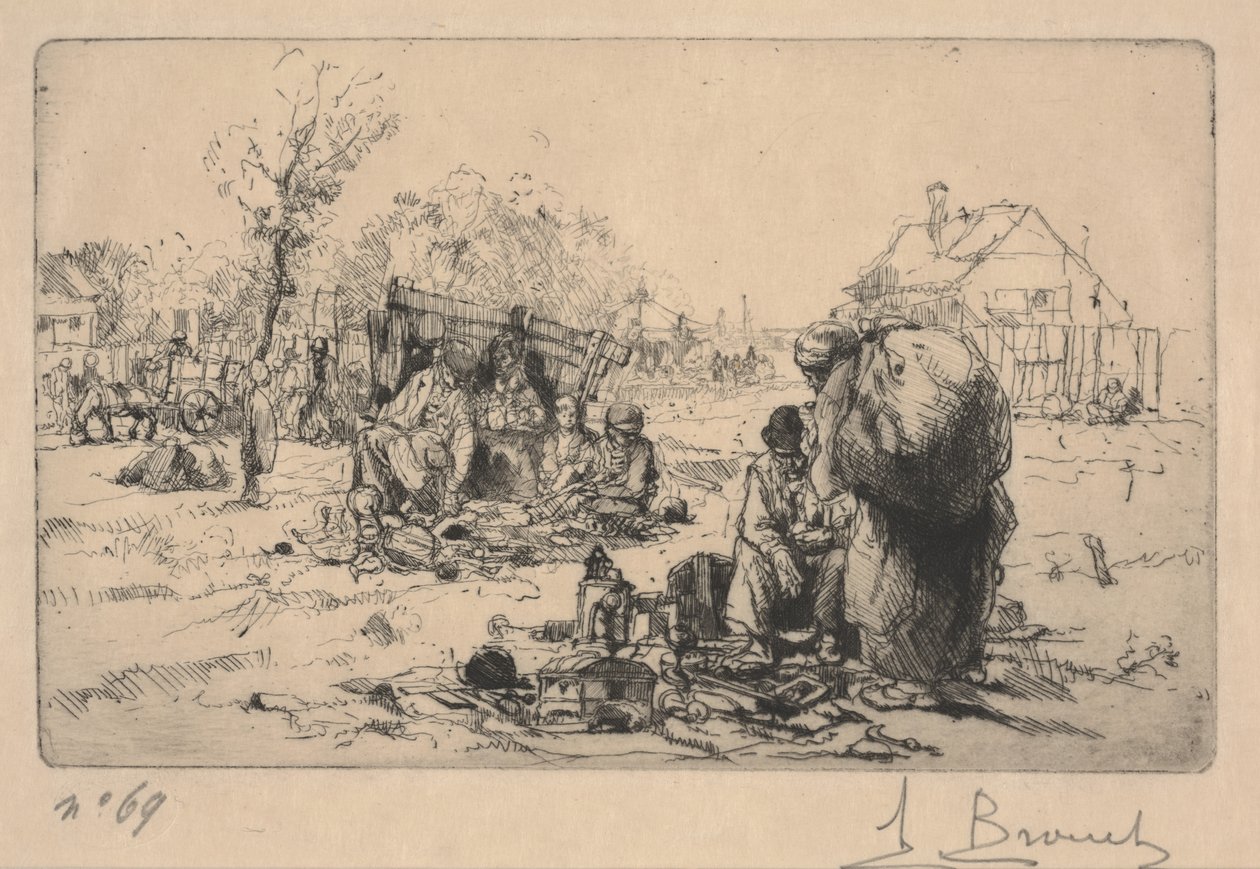 Sprzedawcy Bric a Brac (akwaforta) autorstwa Auguste Brouet