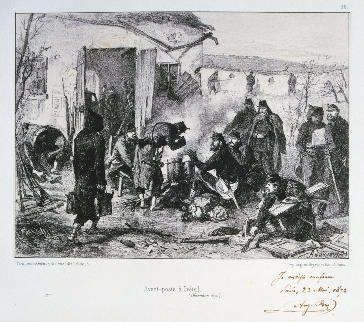 Francuski posterunek straży przedniej w Creteil, oblężenie Paryża, wojna francusko-pruska, grudzień 1870 1872 autorstwa Auguste Bry