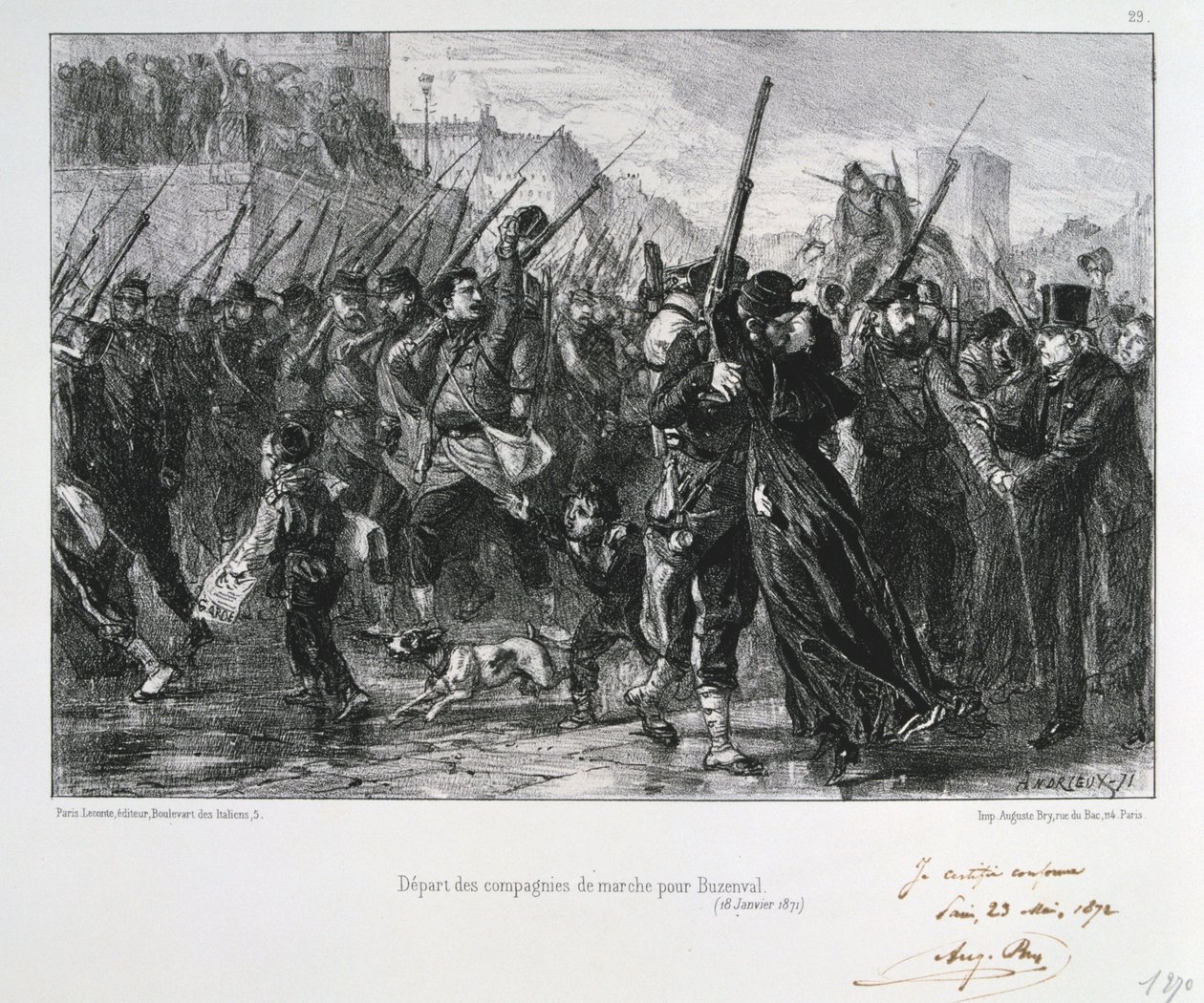 Żołnierze francuscy wyruszający do Buzenval, oblężenie Paryża, wojna francusko-pruska, 18 stycznia 1871 1872 autorstwa Auguste Bry