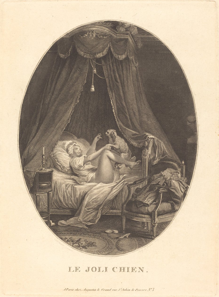 Ładny pies autorstwa Auguste Claude Simon Legrand after Nicolas Lavreince