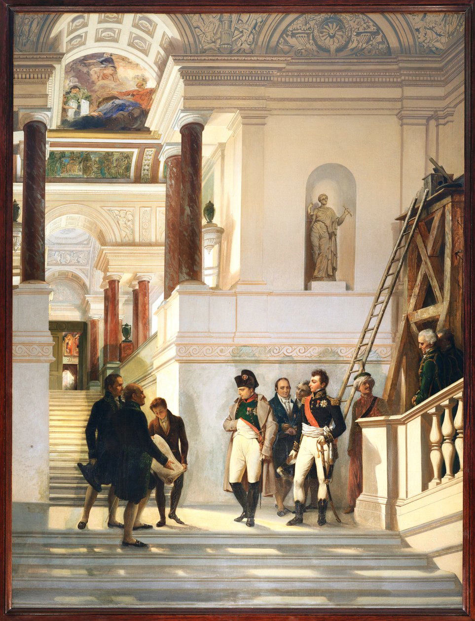 Napoleon I odwiedza klatkę schodową Luwru w towarzystwie architektów Perciera i Fontaine