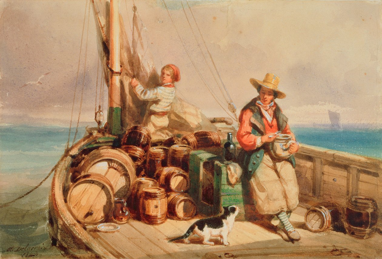 Dwie postacie na łodzi, 1843 (wc na papierze) autorstwa Auguste Delacroix
