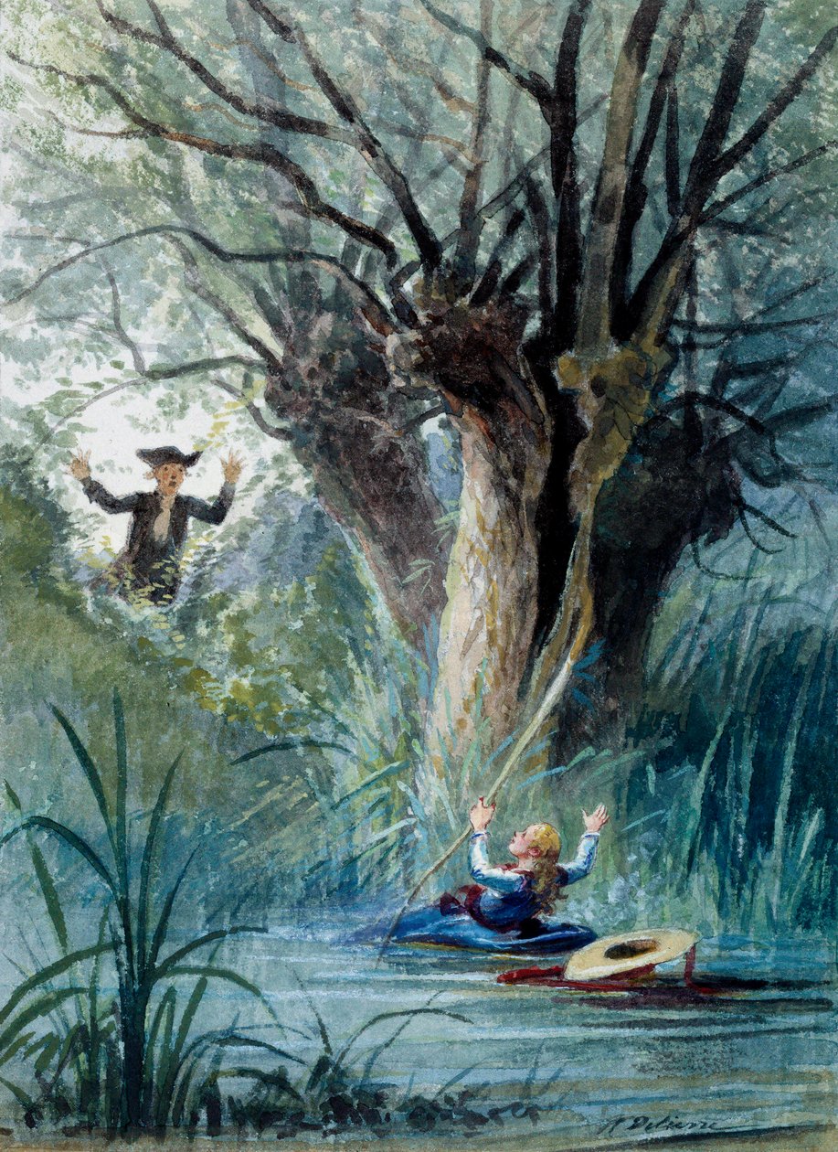 Ilustracja do bajki „Dziecko i nauczyciel szkoły” autorstwa Jean de La Fontaine. Akwarela Auguste Delierre (1829-c.1890) autorstwa Auguste Delierre