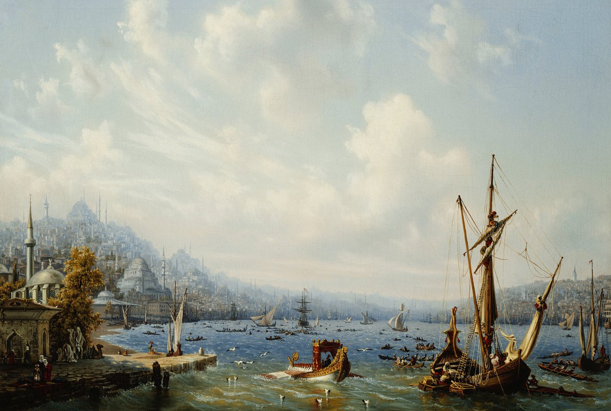Łodzie na Bosfor, u wybrzeży Konstantynopola, 1846 autorstwa Auguste Etienne Francois Mayer