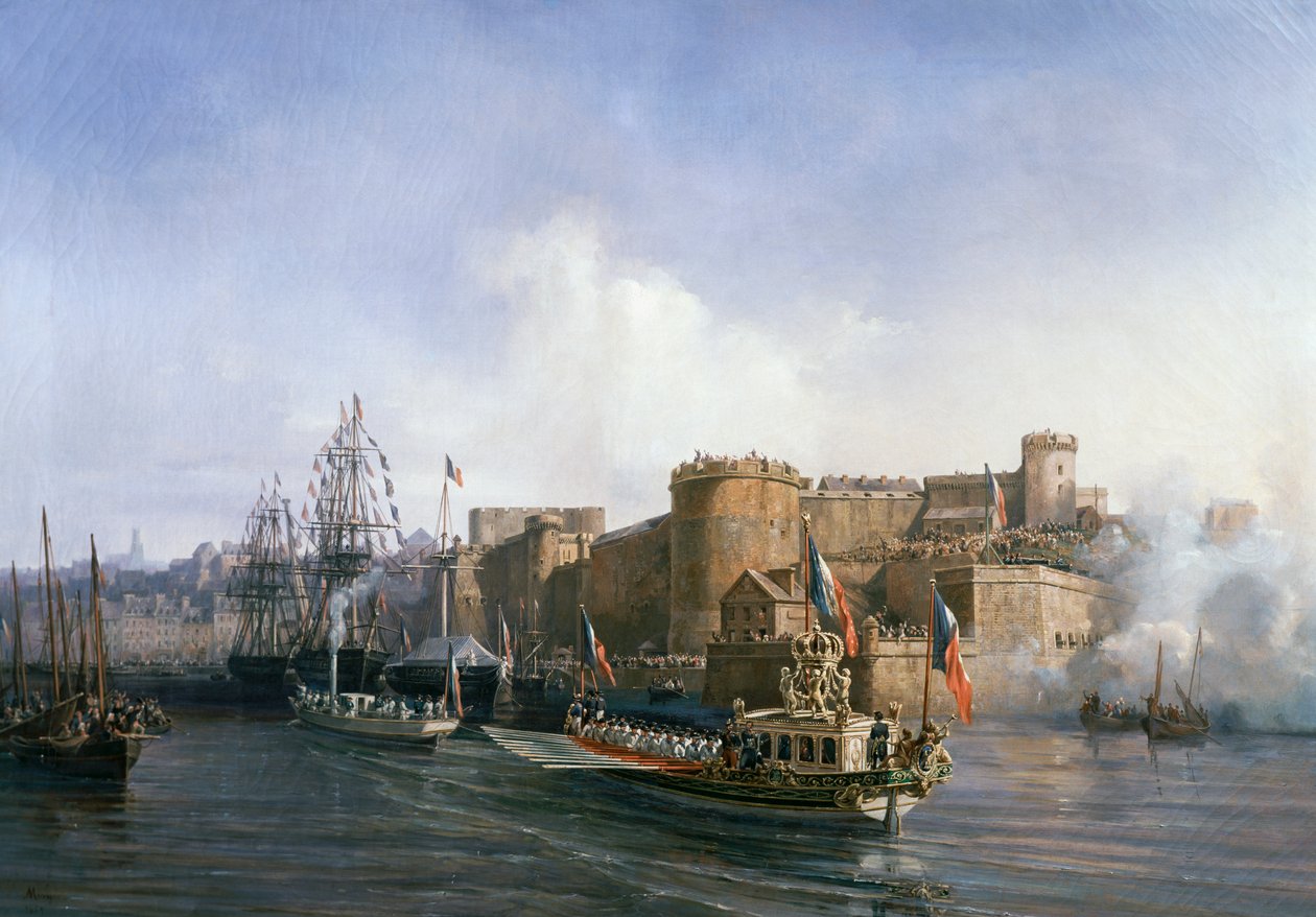 Wizyta Napoleona III w Brześciu, 11 sierpnia statek cesarski wpłynął do portu autorstwa Auguste Etienne Francois Mayer