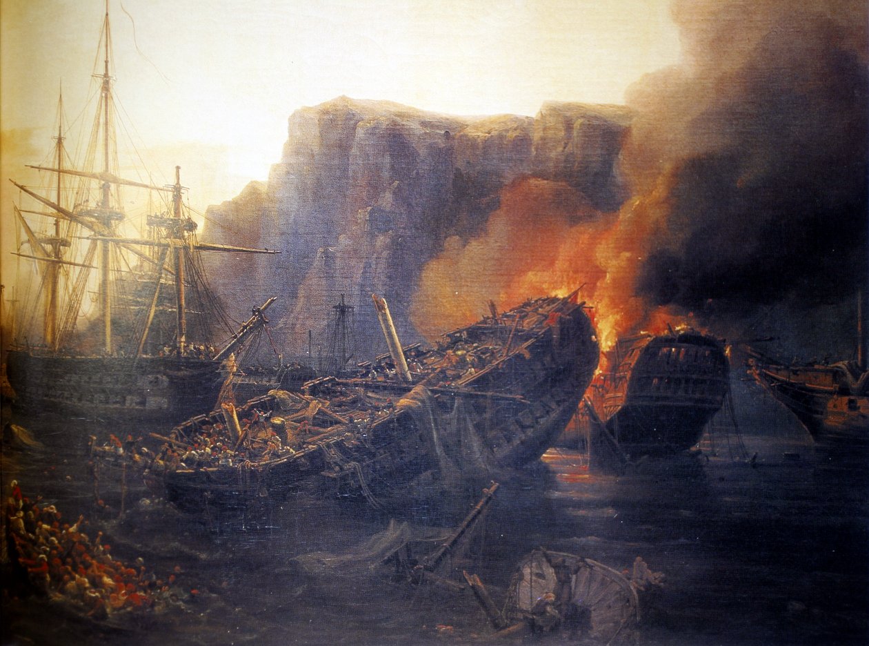 Francuski:  Le soir de la bataille de Navarin, 1827 Wieczór bitwy pod Navarino autorstwa Auguste Etienne Francois Mayer