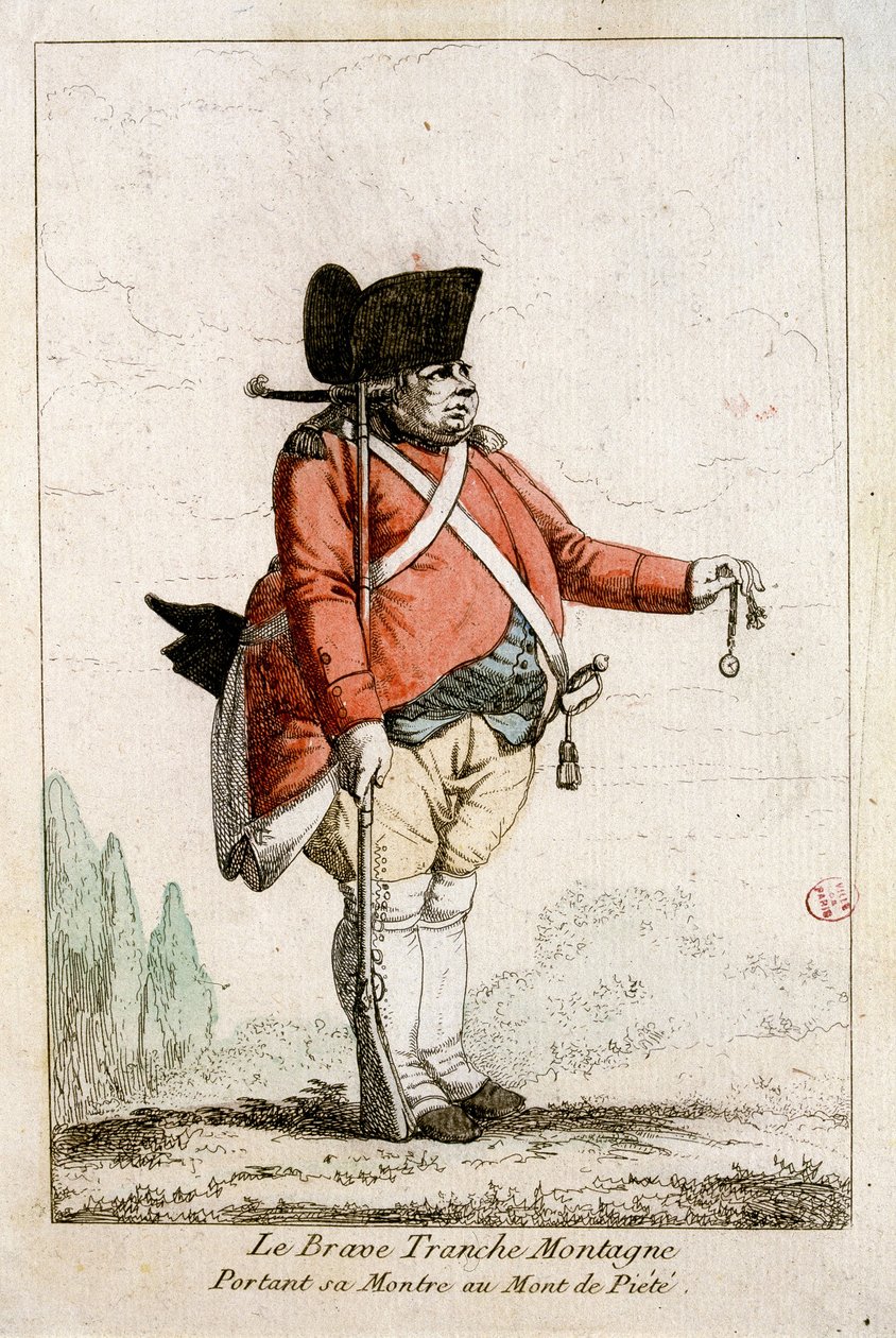 Dzielny Slice Mountain noszący zegarek na Górze Piety. W „” Kostiumach z czasów Rewolucji 1790-1793””. Kolorowe wody Pana Guillaumota Jr. autorstwa Auguste Etienne fils Guillaumot