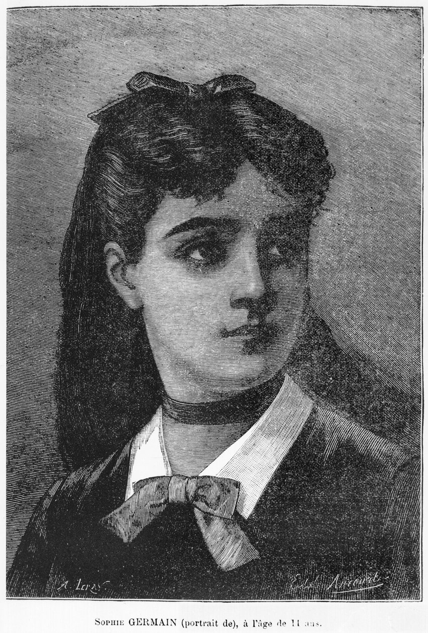 Sophie Germain (1776-1831), lat 14, ilustracja z „Histoire du Socialisme”, ok. 1880 autorstwa Auguste Eugene Leray