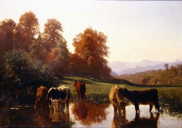 Podlewanie bydła (olej na płótnie) autorstwa Auguste Francois Bonheur
