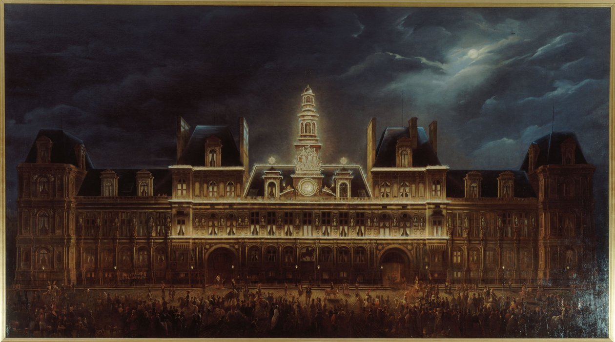 Iluminacja Hôtel de Ville z okazji Dnia Króla, 1 maja autorstwa Auguste Jean Simon Roux