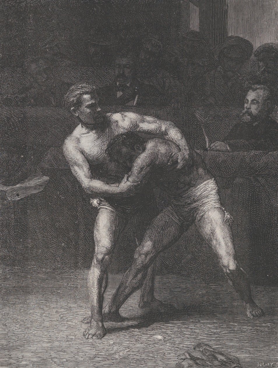 Zapaśnicy The Wrestlers, z Le Monde Illustré, 22 maja 1875. autorstwa Auguste Joliet
