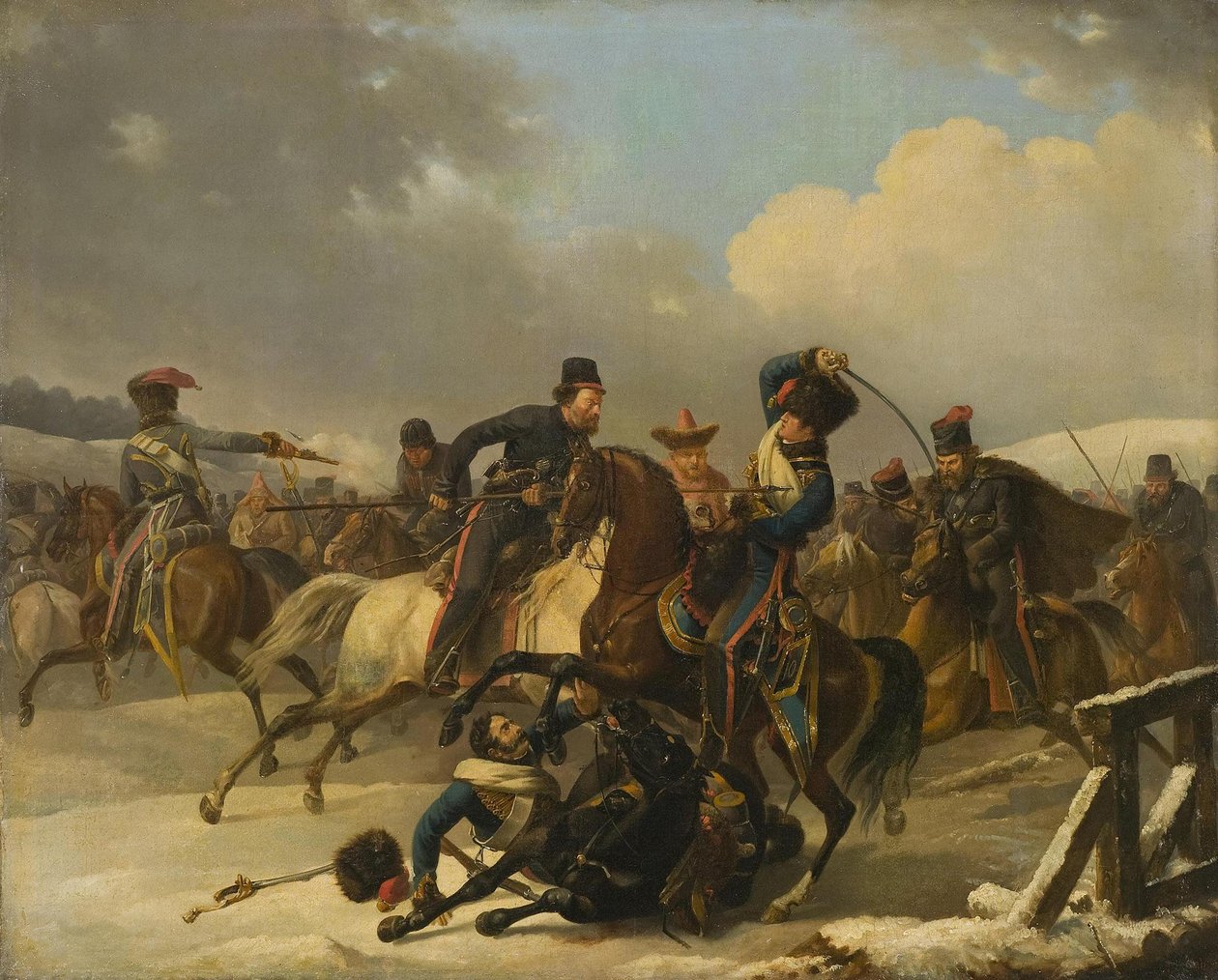 Kozacy ścigali wycofujących się żołnierzy francuskich, 1812, 1827 autorstwa Auguste Joseph Desarnod