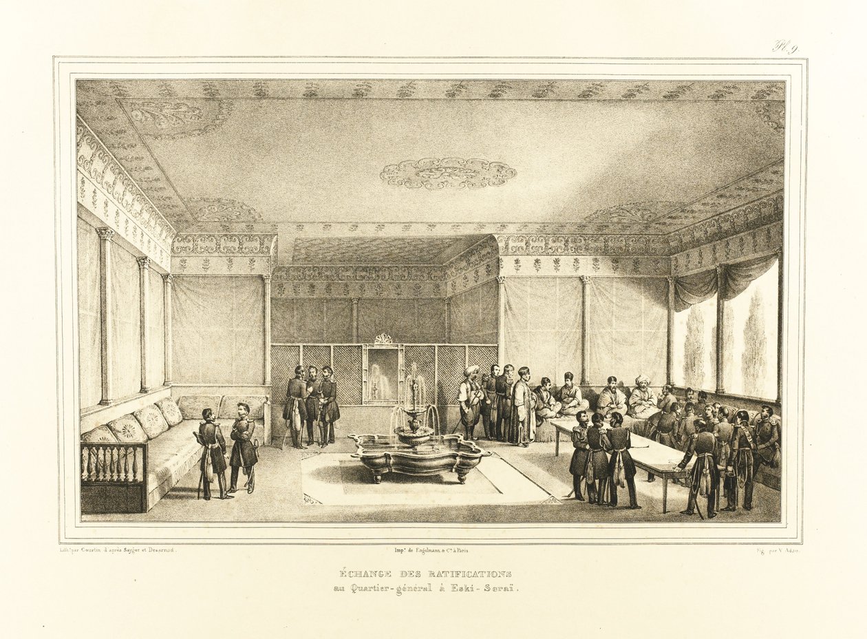 Podpisanie traktatu w Adrianopolu w starym pałacu w Edirne, 1834 autorstwa Auguste Joseph Desarnod