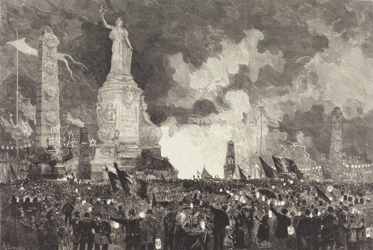 14 lipca. Iluminacja Place de la République, 1883. autorstwa Auguste Lepere