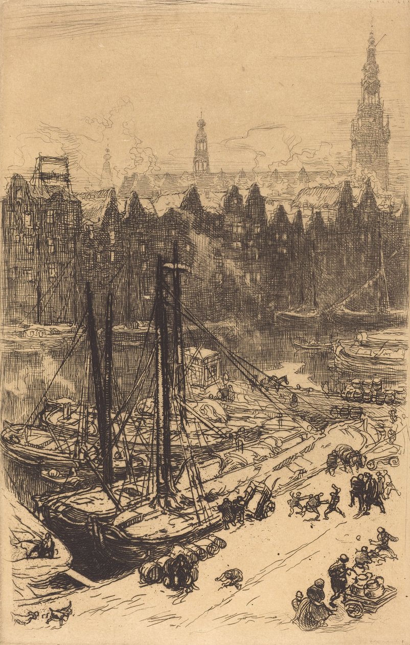 Amsterdam Widziany z hotelu Victoria Hotel Amsterdamvue de Victoria, 1901. autorstwa Auguste Lepere