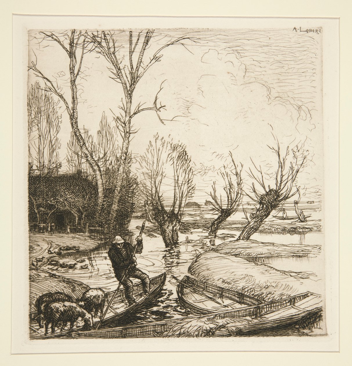 Na zalanym bagnie - Pasterz (Zalany Marais - Pasterz) autorstwa Auguste Lepere
