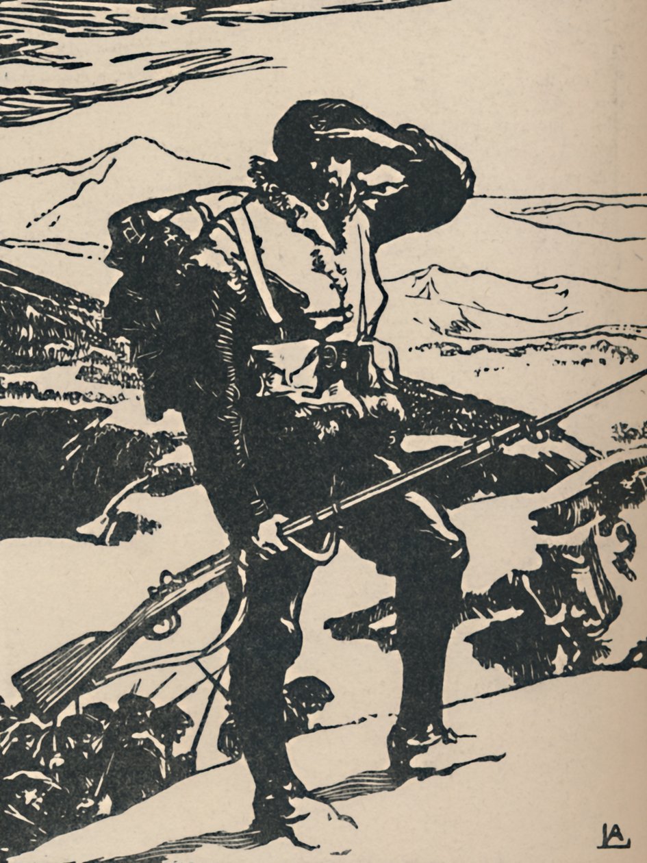 Łowca alpejski obserwujący równinę Renu, 1919 autorstwa Auguste Louis Lepère