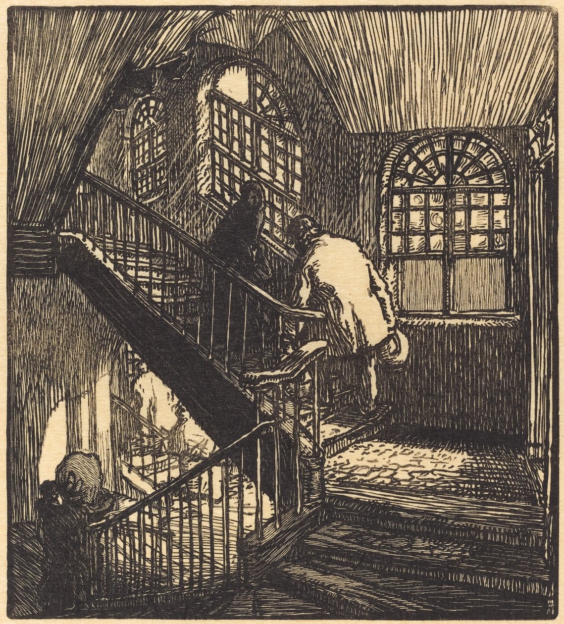 Schody domu, w którym znajdował się Chateau Rouge, opublikowane w 1901 r. autorstwa Auguste Lepere