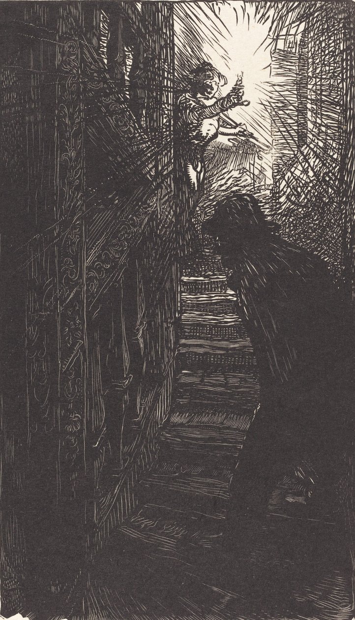 Rzeźbione schody rue Boutebrie, opublikowane w 1901 r. autorstwa Auguste Lepere
