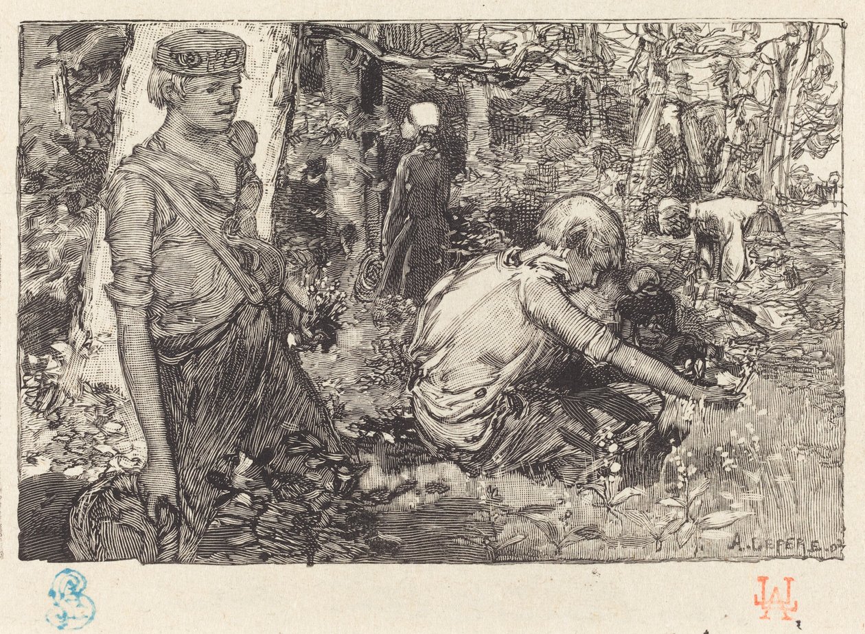 Zbiór lilii majowej (La cueillette du muguet) autorstwa Auguste Lepere