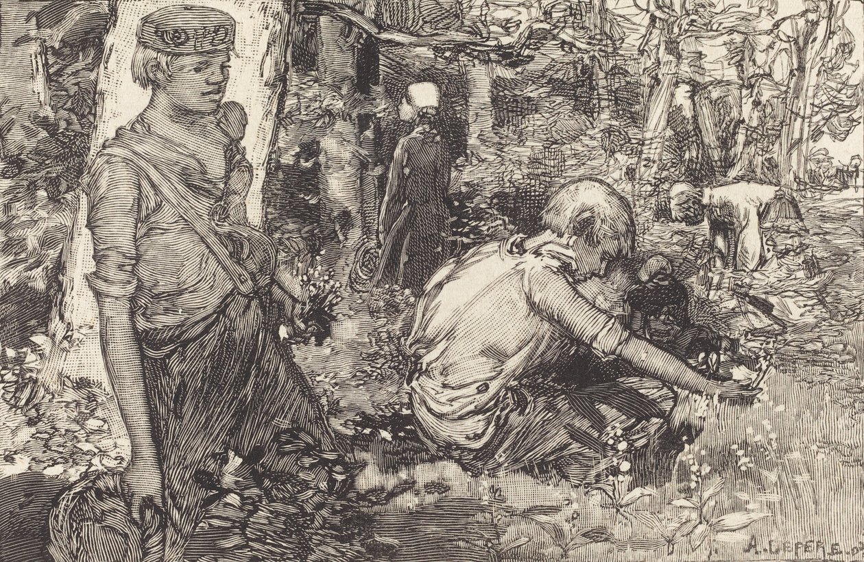 Zbiór lilii majowej La cueillette du muguet, 1908. autorstwa Auguste Lepere