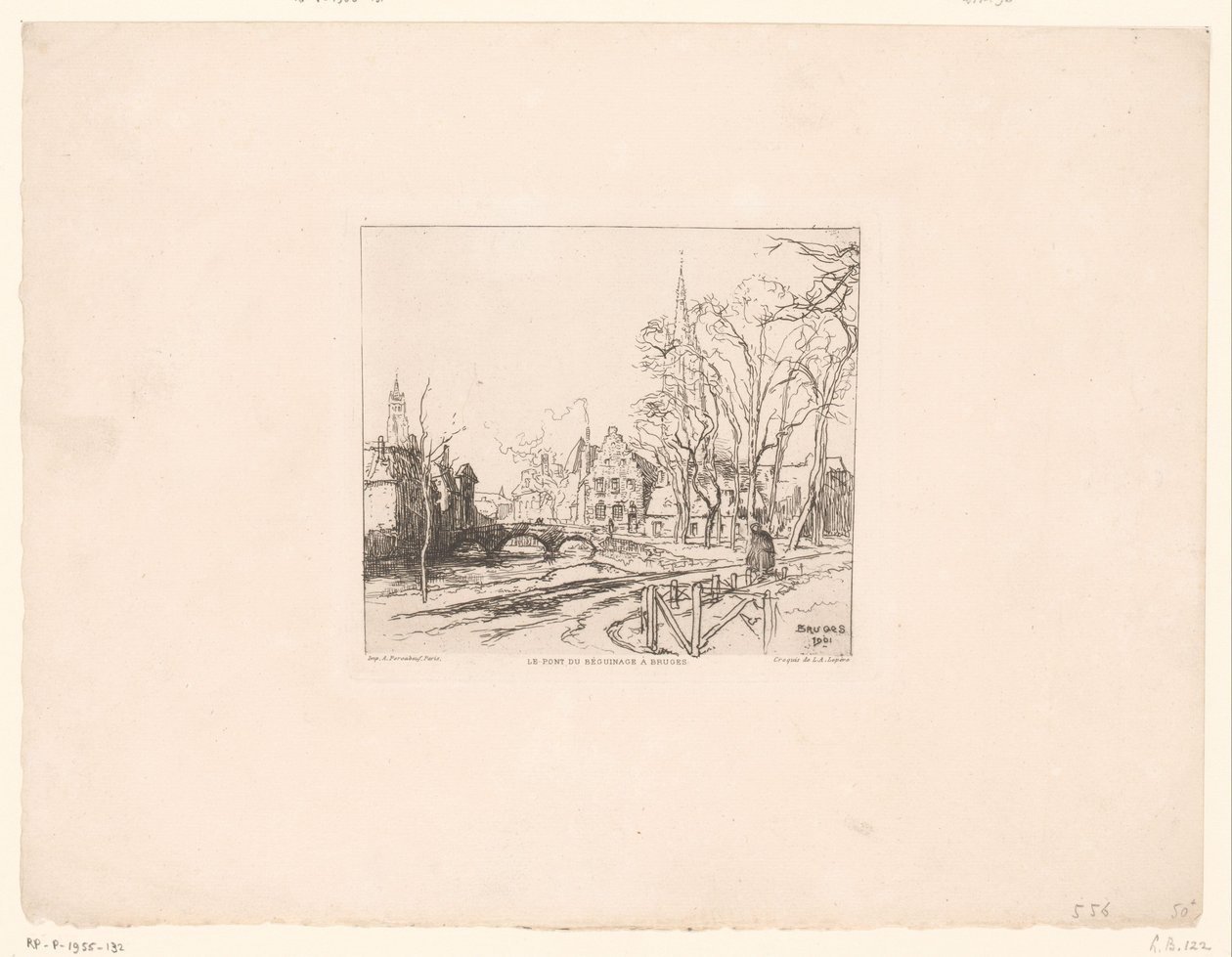 Widok na most w beginażu w Brugii Le pont du Beginage à Bruges (tytuł na obiekcie) autorstwa Auguste Lepere