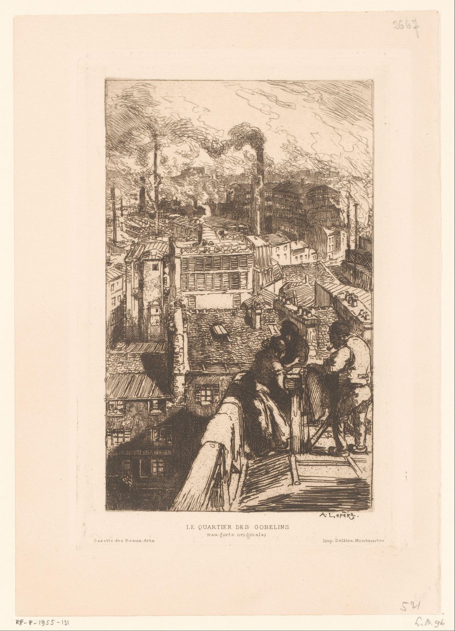 Widok na dachy w dzielnicy Gobelins w Paryżu Le quartier des Gobelins (tytuł na obiekcie) autorstwa Auguste Lepere