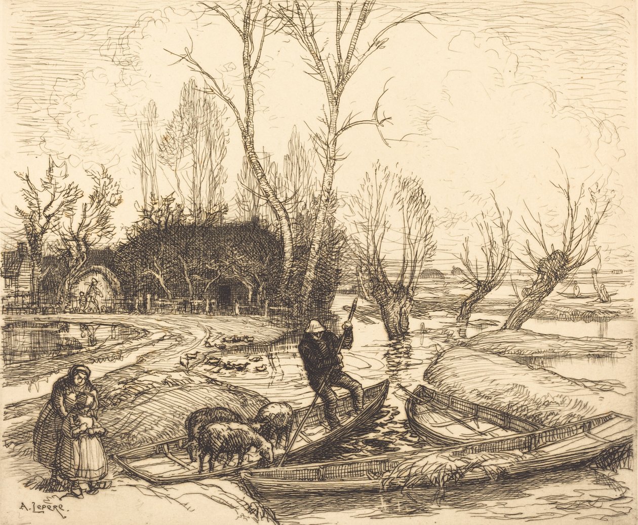 Na bagnach zatopionych - Pasterz Au marais inonde - Le berger, 1911. autorstwa Auguste Lepere