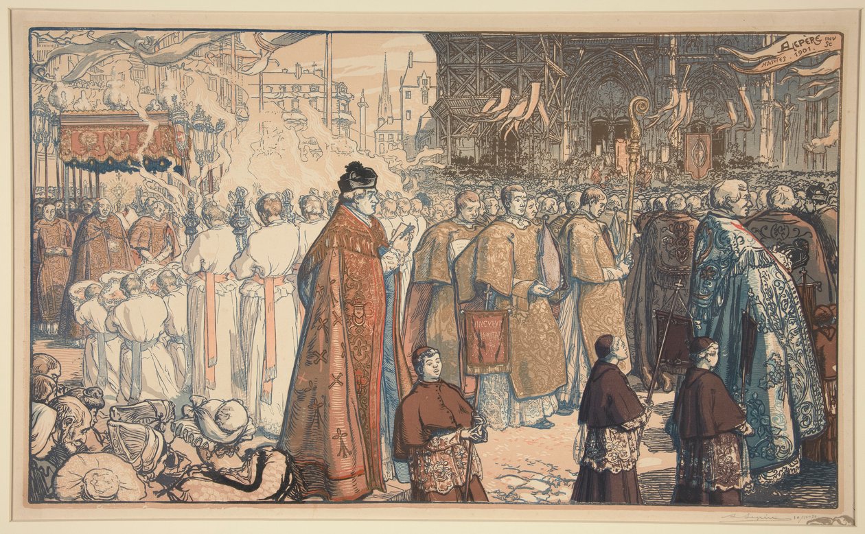 Procesja Bożego Ciała? Nantes (Procesja Bożego Ciała w Nantes) autorstwa Auguste Lepere