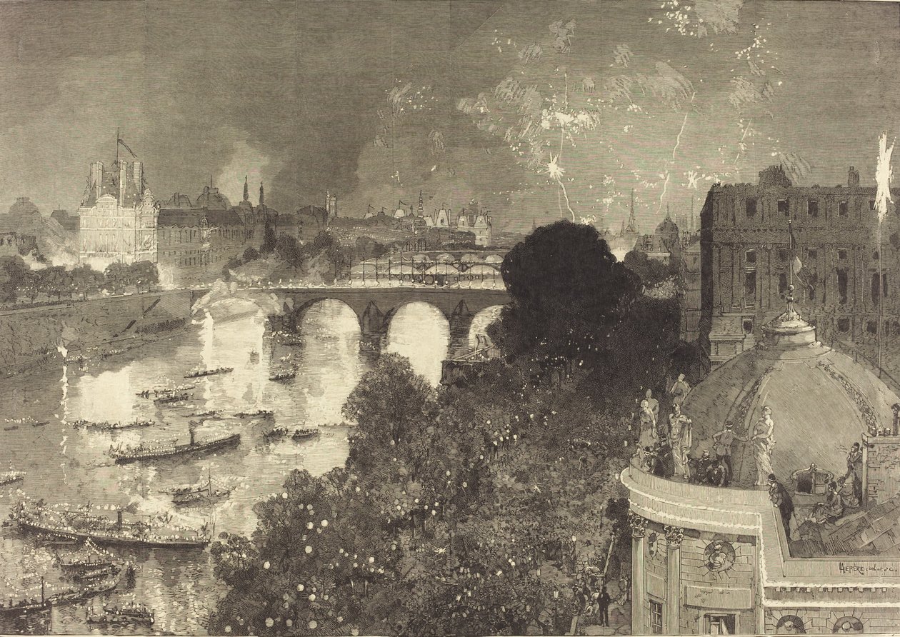 14 lipca. Iluminacja Sekwany od Pont Neuf do Pont au Change, 1882. autorstwa Auguste Lepere