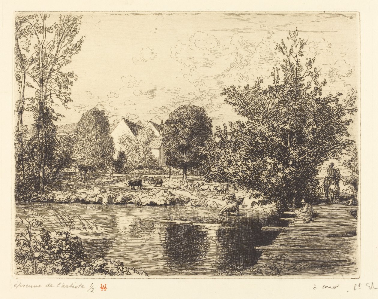 Stara Kładka, Brzegi Małego Morin (Vieille passerelle, bords du petit morin) autorstwa Auguste Lepere