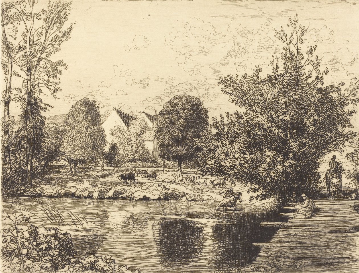 Stara kładka, Brzegi Małego Morin Vieille passerelle, bords du petit morin, 1915. autorstwa Auguste Lepere