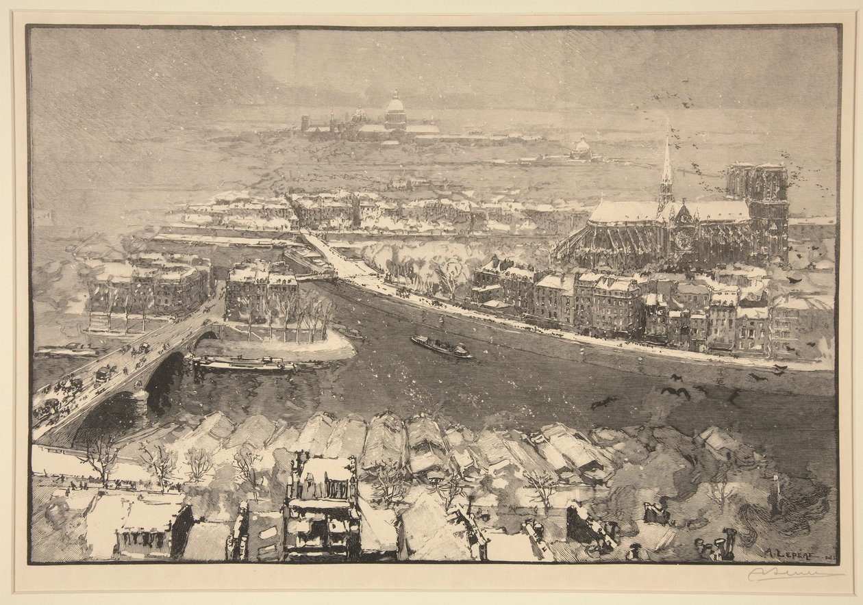 Paryż pod śniegiem, od dziś św. Gervais (Paryż pod śniegiem, widziany ze szczytu St. Gervais) autorstwa Auguste Lepere