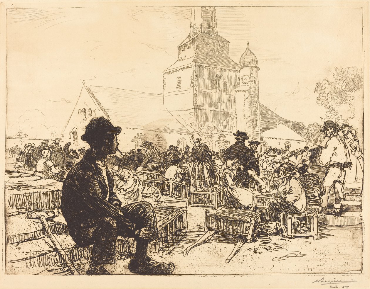 Targ drobiu w St.-Jean-de-Mont autorstwa Auguste Lepere