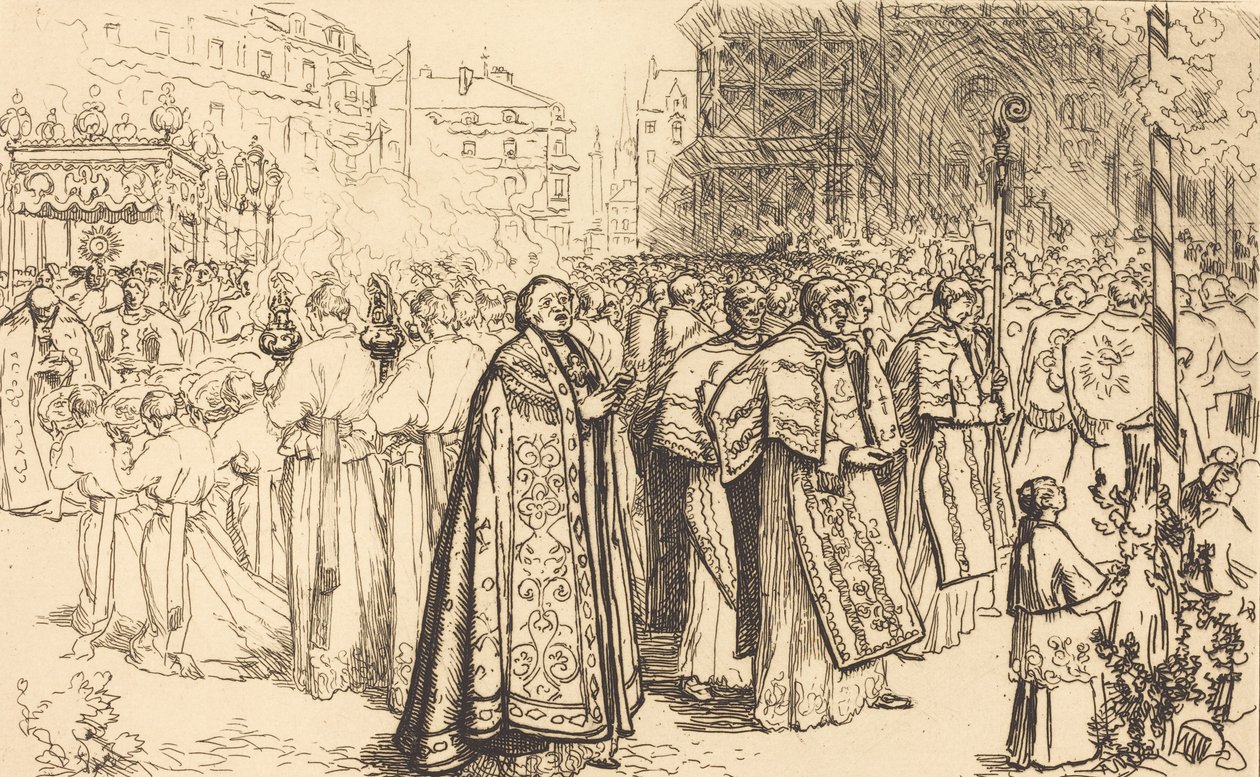 Powrót procesji do katedry w Nante Rentree de la Procession a la Cathedral de Nantes, 190 autorstwa Auguste Lepere