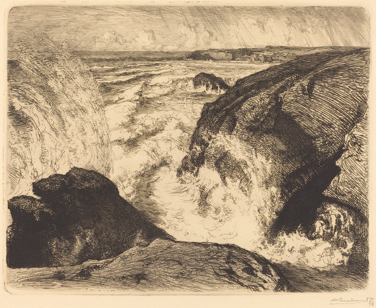 Wiosenny Przypływ, Skały Syjonu (Grande maree, rochers de Sion, Vendee) autorstwa Auguste Lepere