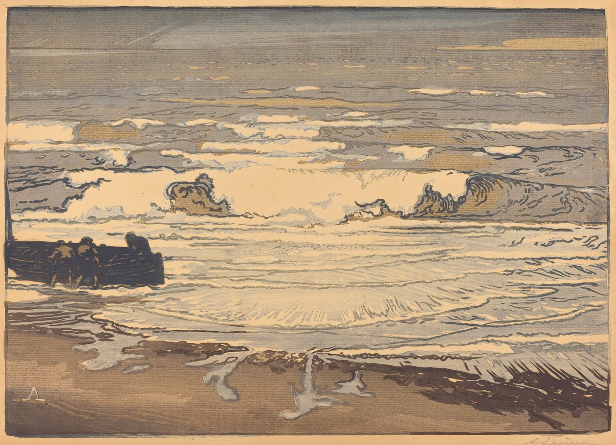 Rozwinięte fale, powódź września 1901 (Les lames deferlent, maree de Septembre 1901) autorstwa Auguste Lepere