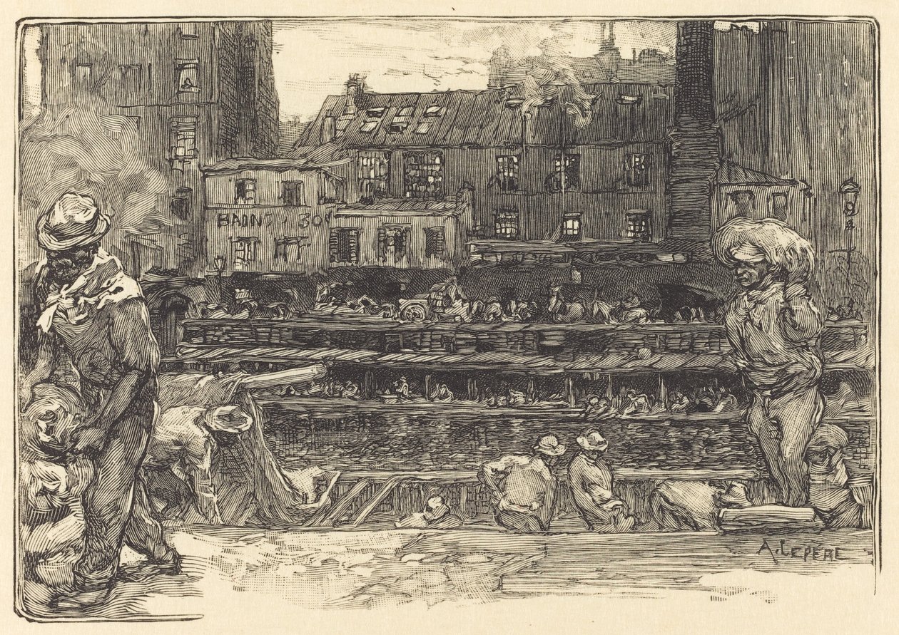 Rozładunek, Kanał St. Martin Urządzenia do rozładunku gipsu, Kanał Saint-Martin, 1890. autorstwa Auguste Lepere