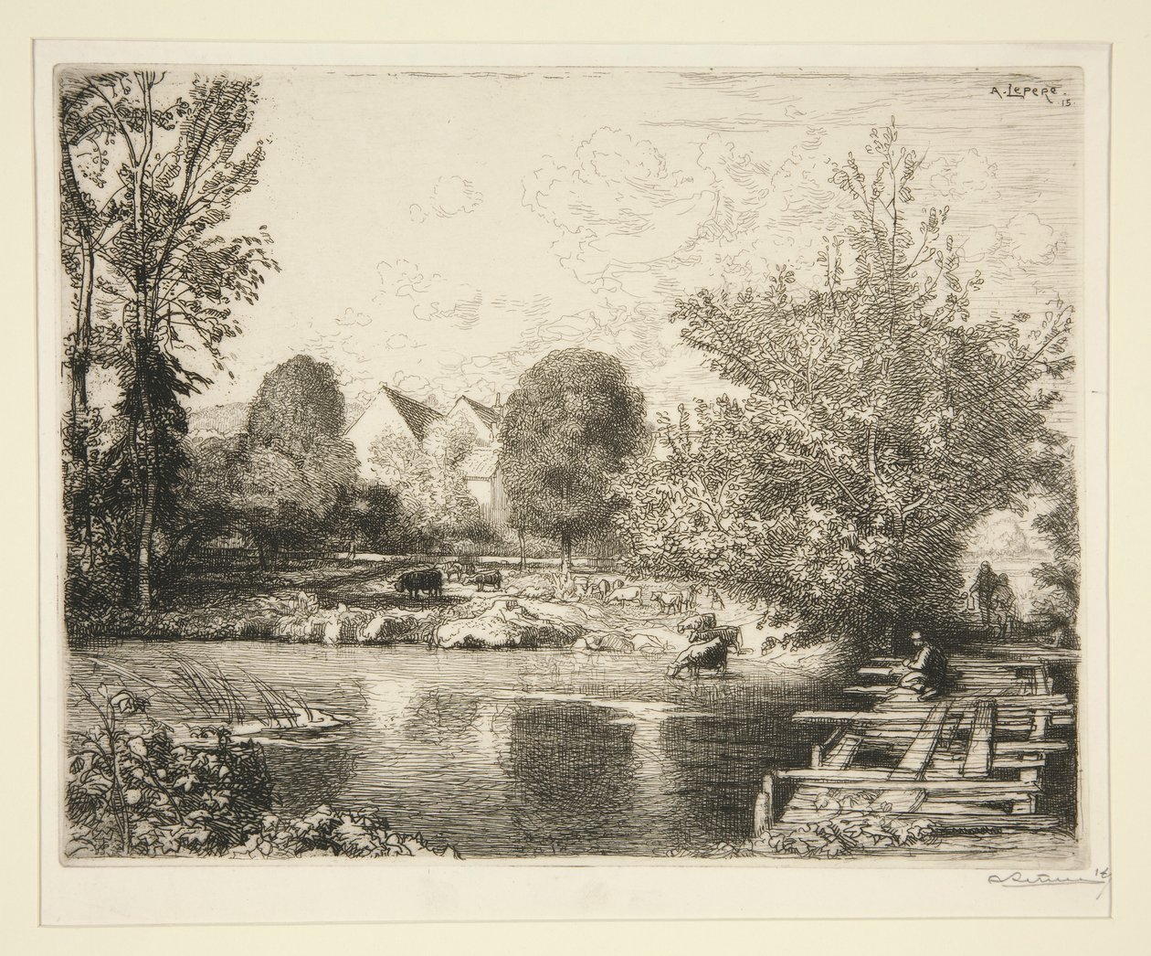 Vieille passerelle, bords du petit Morin (Stara Kładka, Brzegi Małego Morin) autorstwa Auguste Lepere