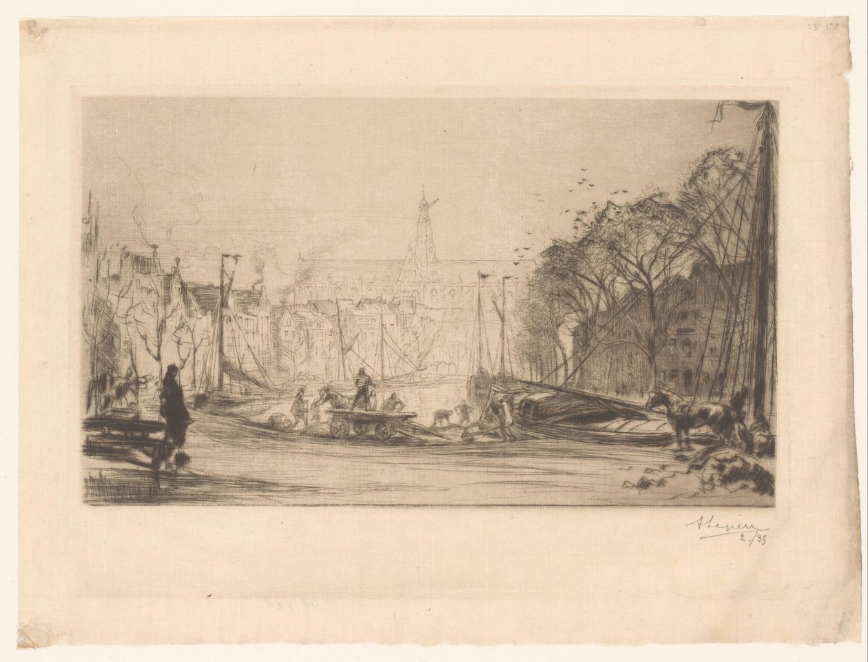 Widok na Spaarne i St Bavo autorstwa Auguste Lepère (signed by artist)